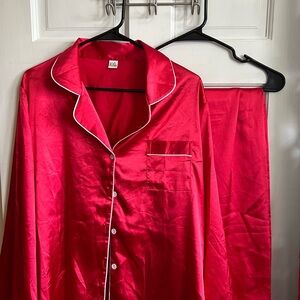Amazon Red and White Satin Pajama Set
